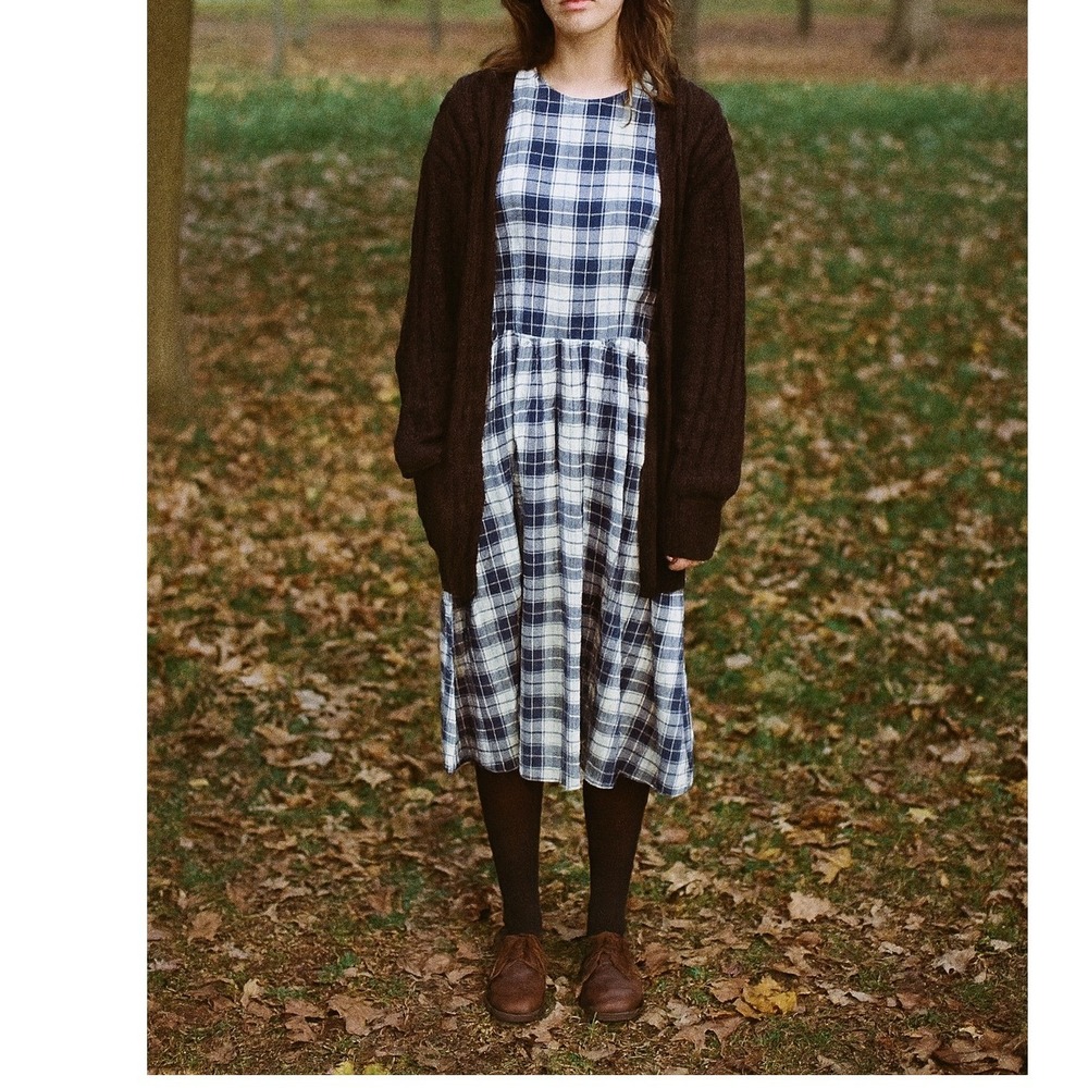 Vintage Women's Plaid Blue Gingham Cottagecore Midi Prairie‎ Dress- Size 8
